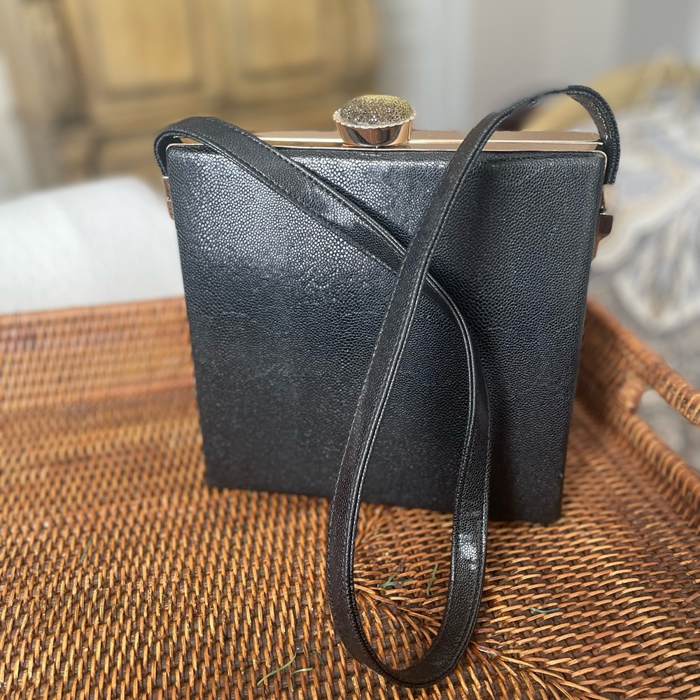 Vintage style unique black bag with Rhinestone closure
